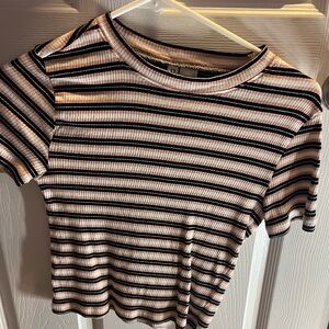 cute pink, white and black strip top